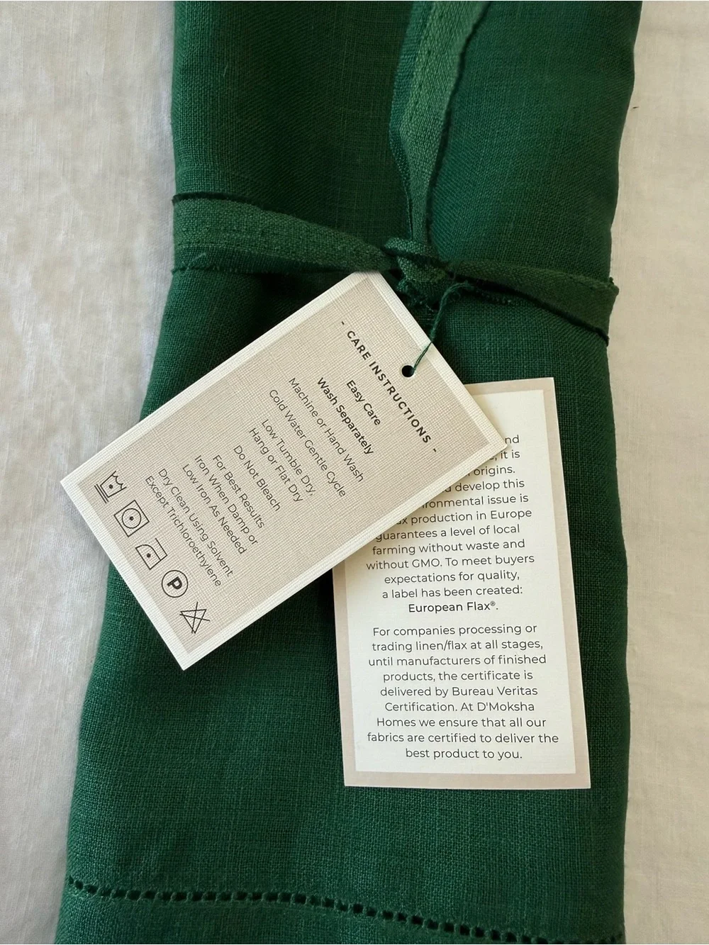 D'Moksha Homes | Set Of 4 Green European Flax Linen Placemats Napkins | NWT